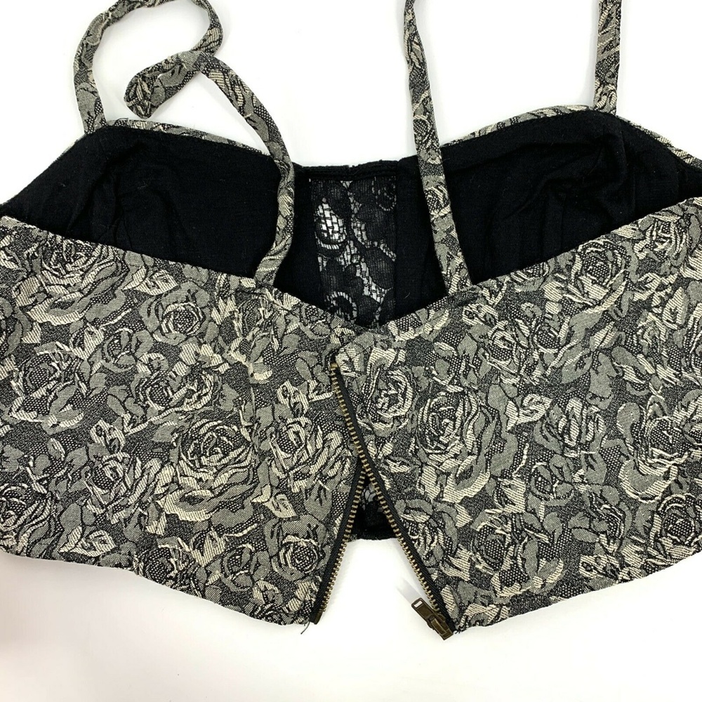 Urban Outfitters Pins & Needles Top Women Medium Black Floral Cropped Jacquard - Picture 9 of 10